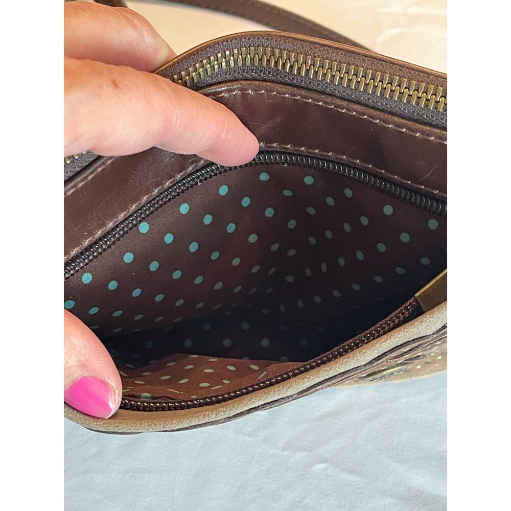 CHALA SAFARI COLLECTION OWL BIRD DOUBLE POCKET CELL PHONE CROSSBODY BAG-Brown - Picture 11 of 13